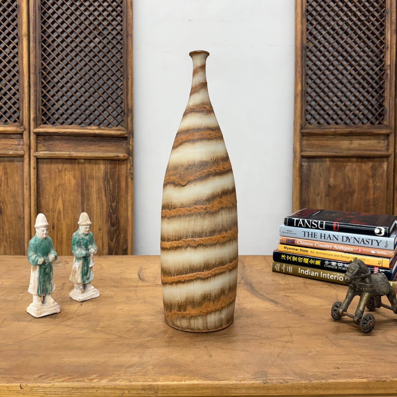 Brown and Cream Ceramic Vase with Flared Neck - FEA Home
