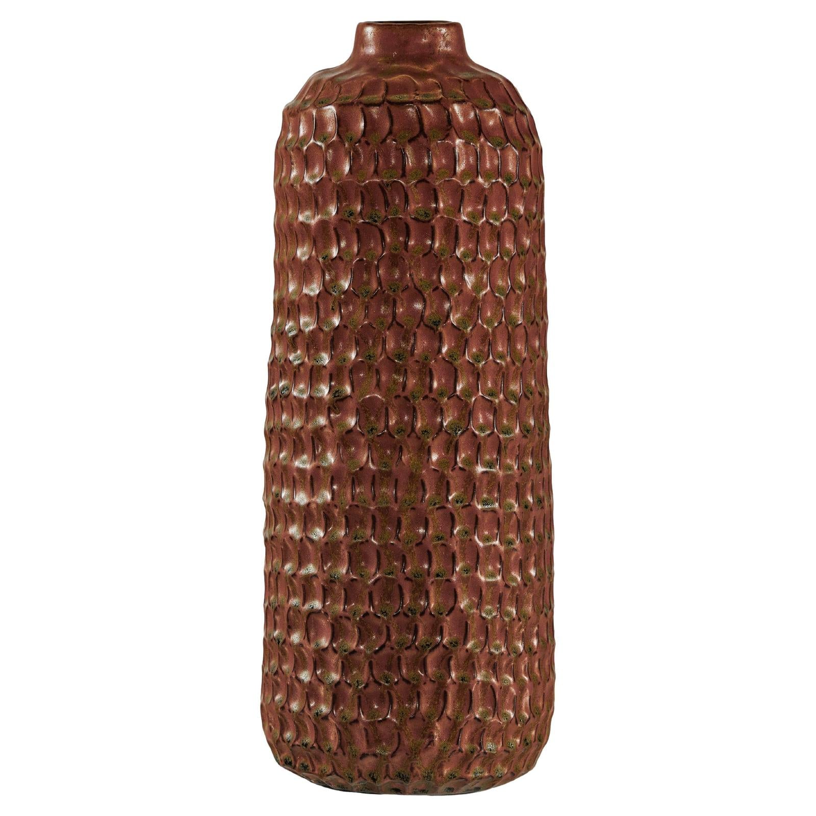 Brown Ceramic Vase with Honeycomb Texture &amp; Green Speckles - image 1