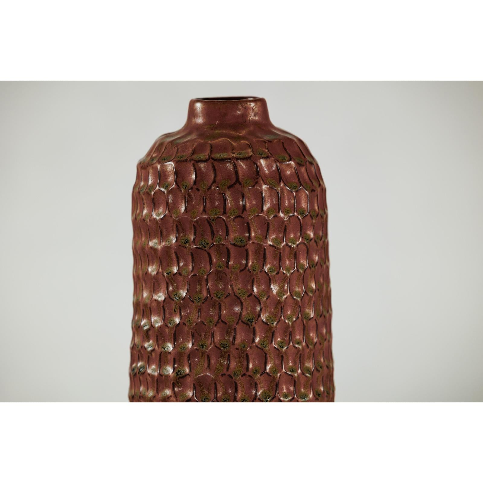 Brown Ceramic Vase with Honeycomb Texture &amp; Green Speckles - image 11