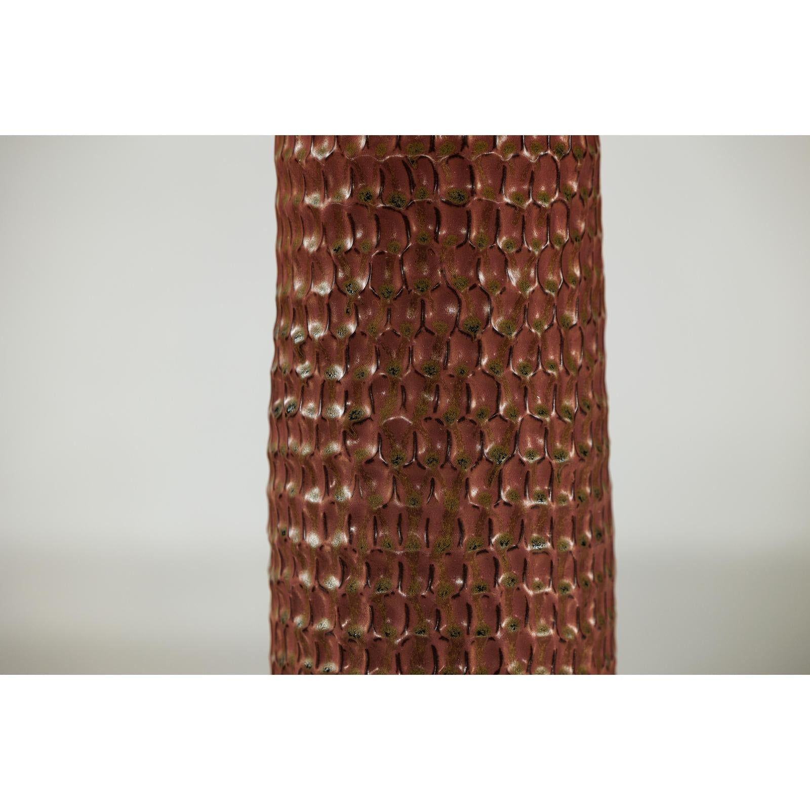 Brown Ceramic Vase with Honeycomb Texture &amp; Green Speckles - image 12