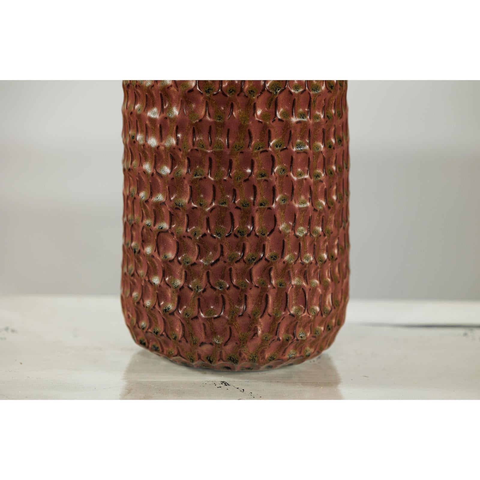 Brown Ceramic Vase with Honeycomb Texture &amp; Green Speckles - image 13