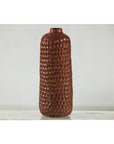 Brown Ceramic Vase with Honeycomb Texture & Green Speckles - image 14