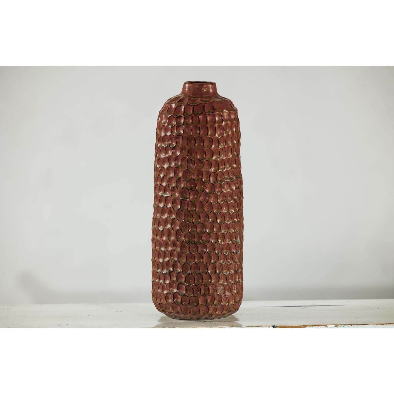 Brown Ceramic Vase with Honeycomb Texture &amp; Green Speckles - image 15