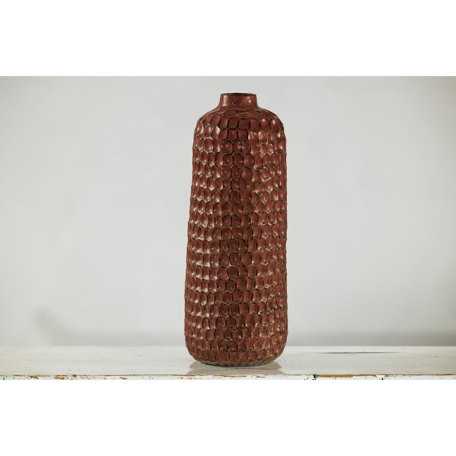 Brown Ceramic Vase with Honeycomb Texture &amp; Green Speckles - image 16