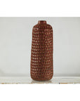 Brown Ceramic Vase with Honeycomb Texture & Green Speckles - image 16