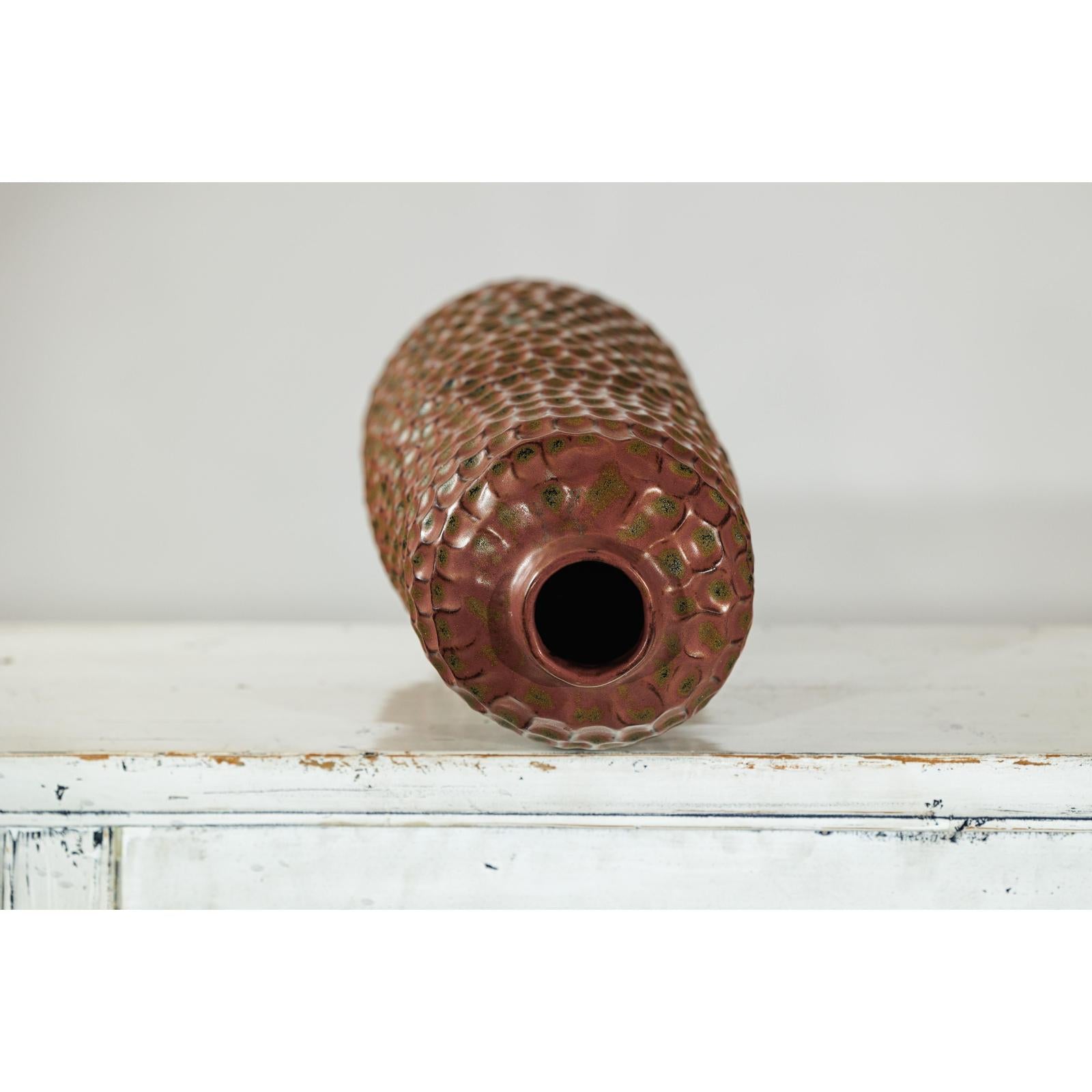 Brown Ceramic Vase with Honeycomb Texture &amp; Green Speckles - image 17