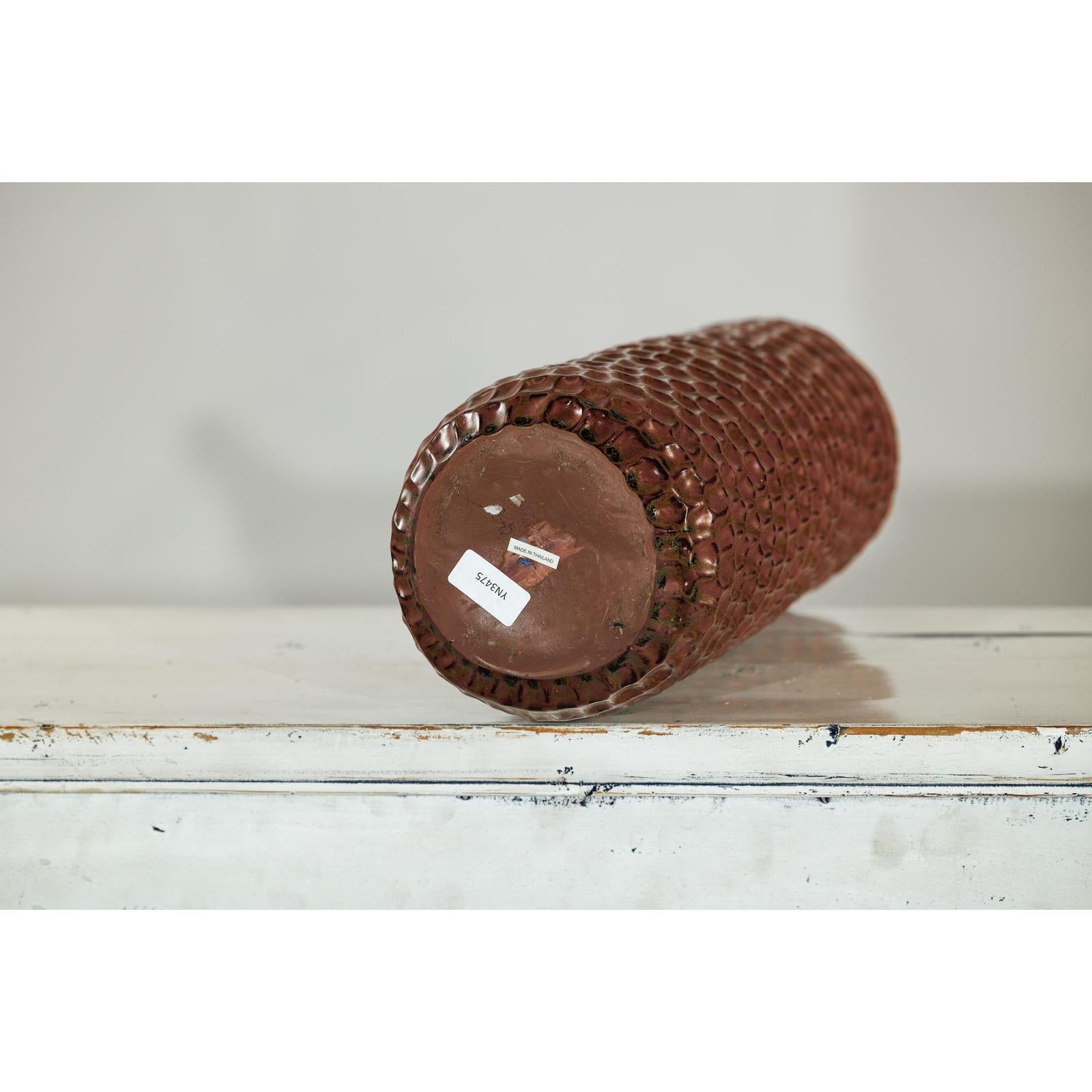 Brown Ceramic Vase with Honeycomb Texture &amp; Green Speckles - image 18