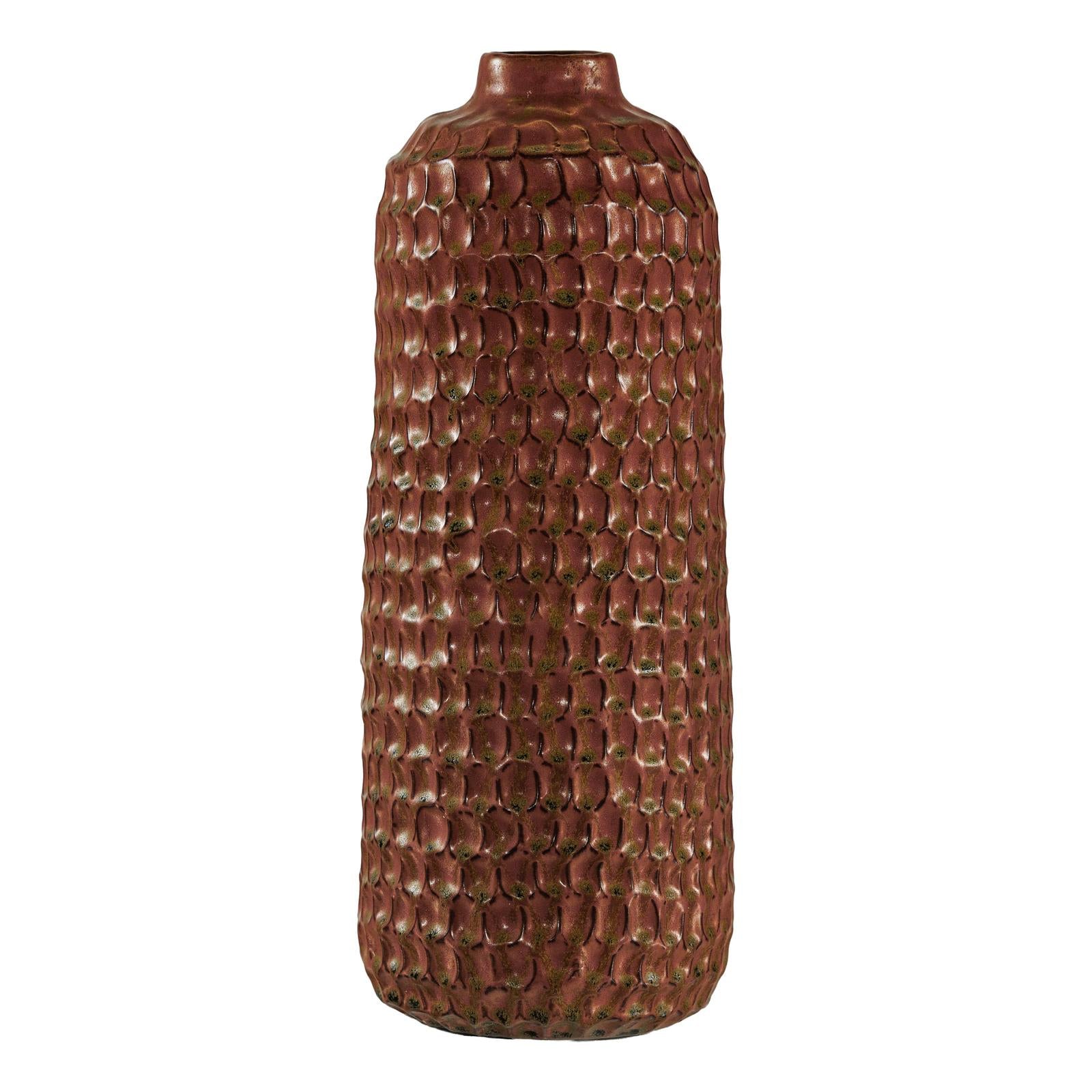 Brown Ceramic Vase with Honeycomb Texture &amp; Green Speckles - image 19