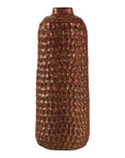 Brown Ceramic Vase with Honeycomb Texture & Green Speckles - image 19