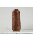 Brown Ceramic Vase with Honeycomb Texture & Green Speckles - image 5