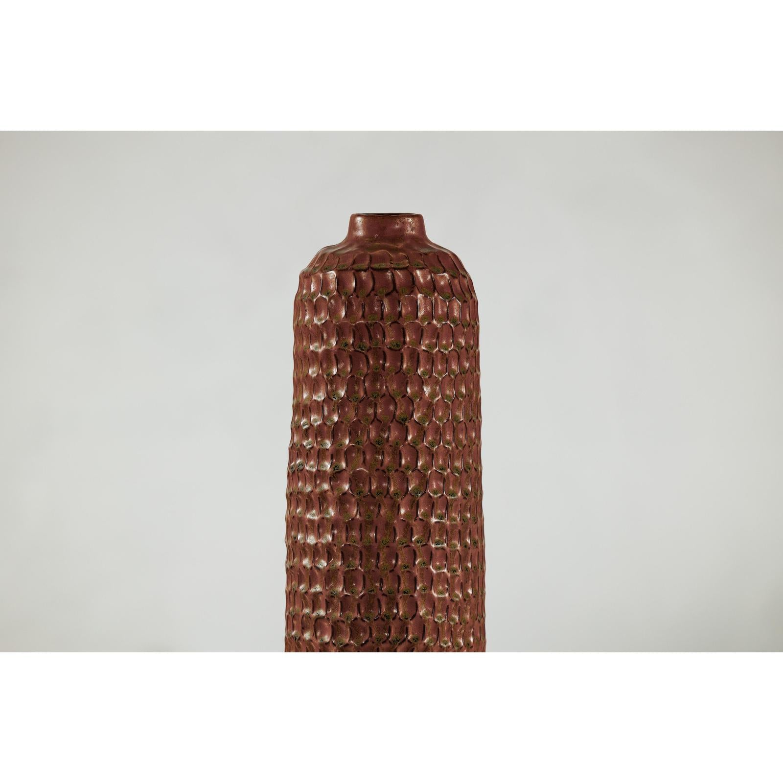 Brown Ceramic Vase with Honeycomb Texture &amp; Green Speckles - image 6