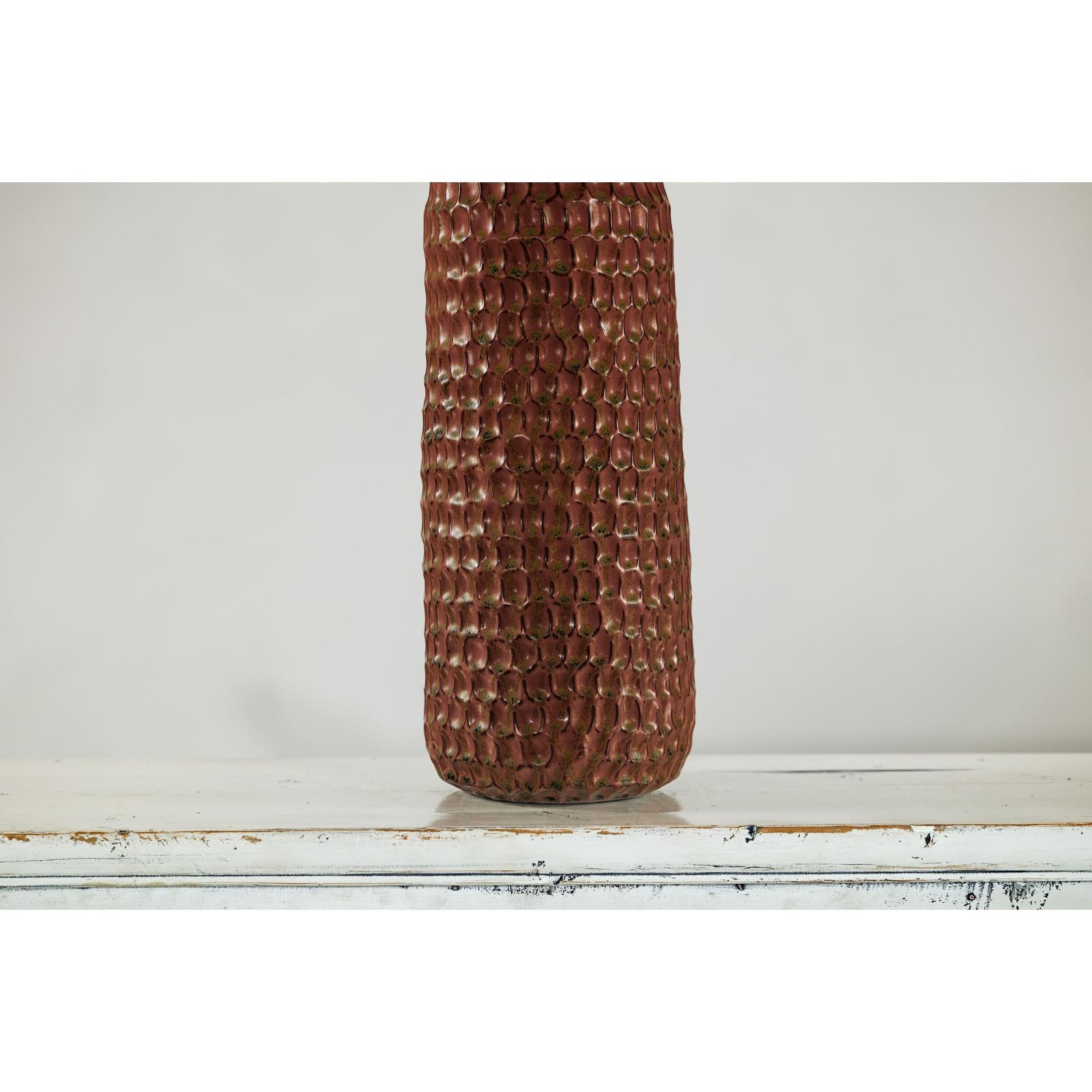 Brown Ceramic Vase with Honeycomb Texture &amp; Green Speckles - image 7