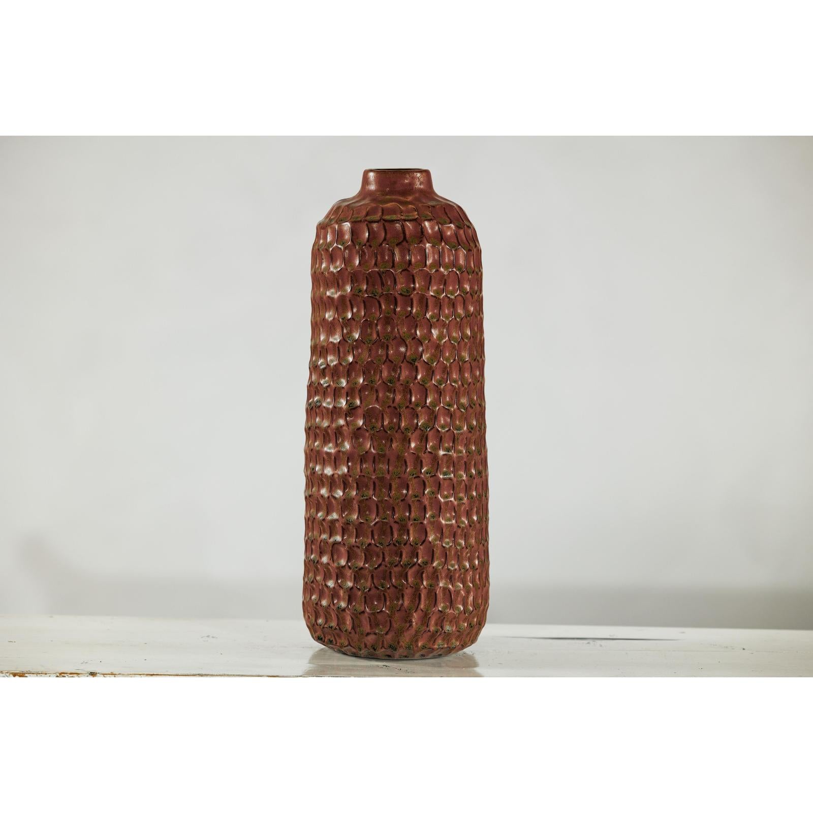 Brown Ceramic Vase with Honeycomb Texture &amp; Green Speckles - image 8