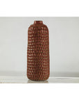 Brown Ceramic Vase with Honeycomb Texture & Green Speckles - image 8