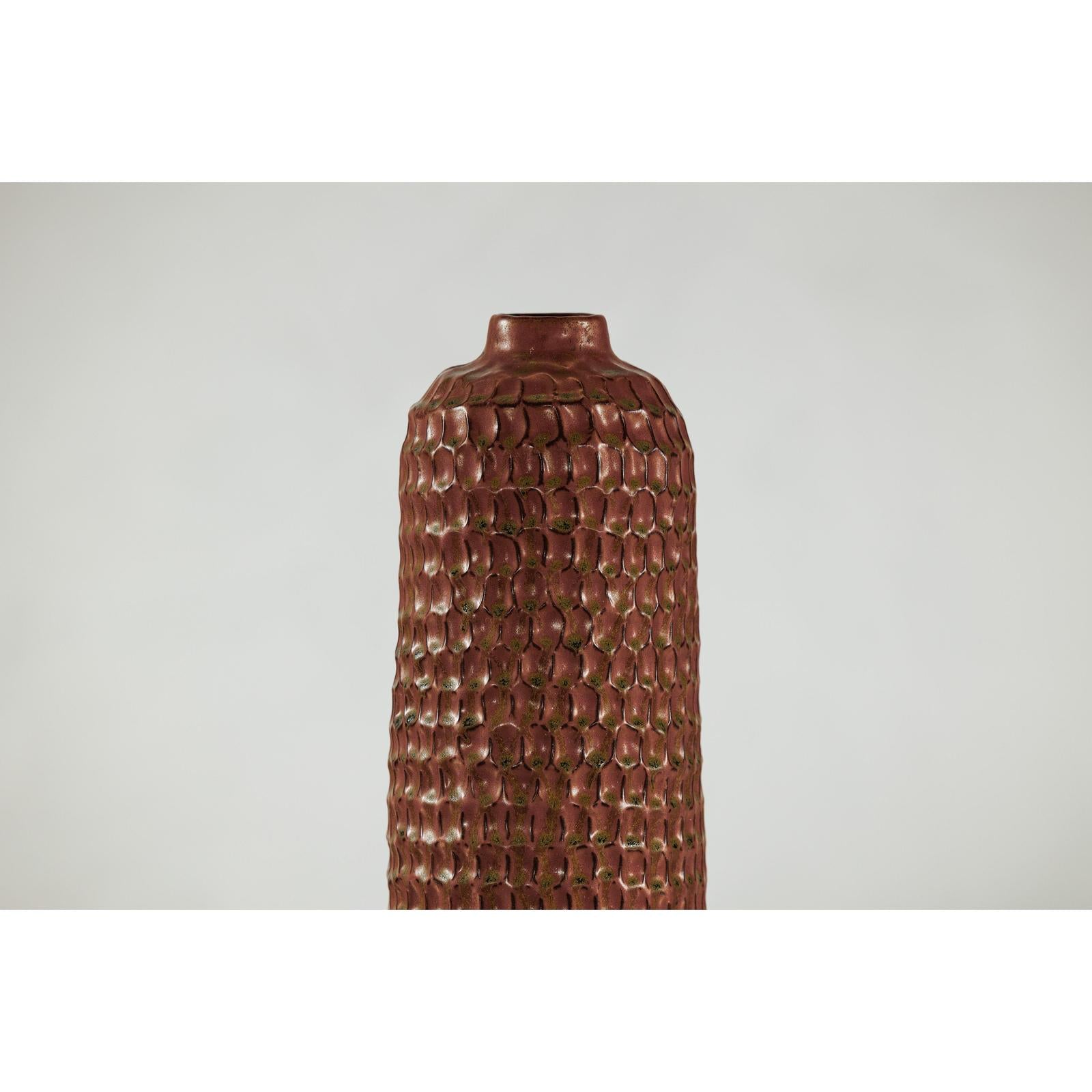 Brown Ceramic Vase with Honeycomb Texture &amp; Green Speckles - image 9