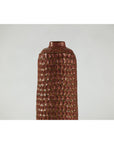 Brown Ceramic Vase with Honeycomb Texture & Green Speckles - image 9