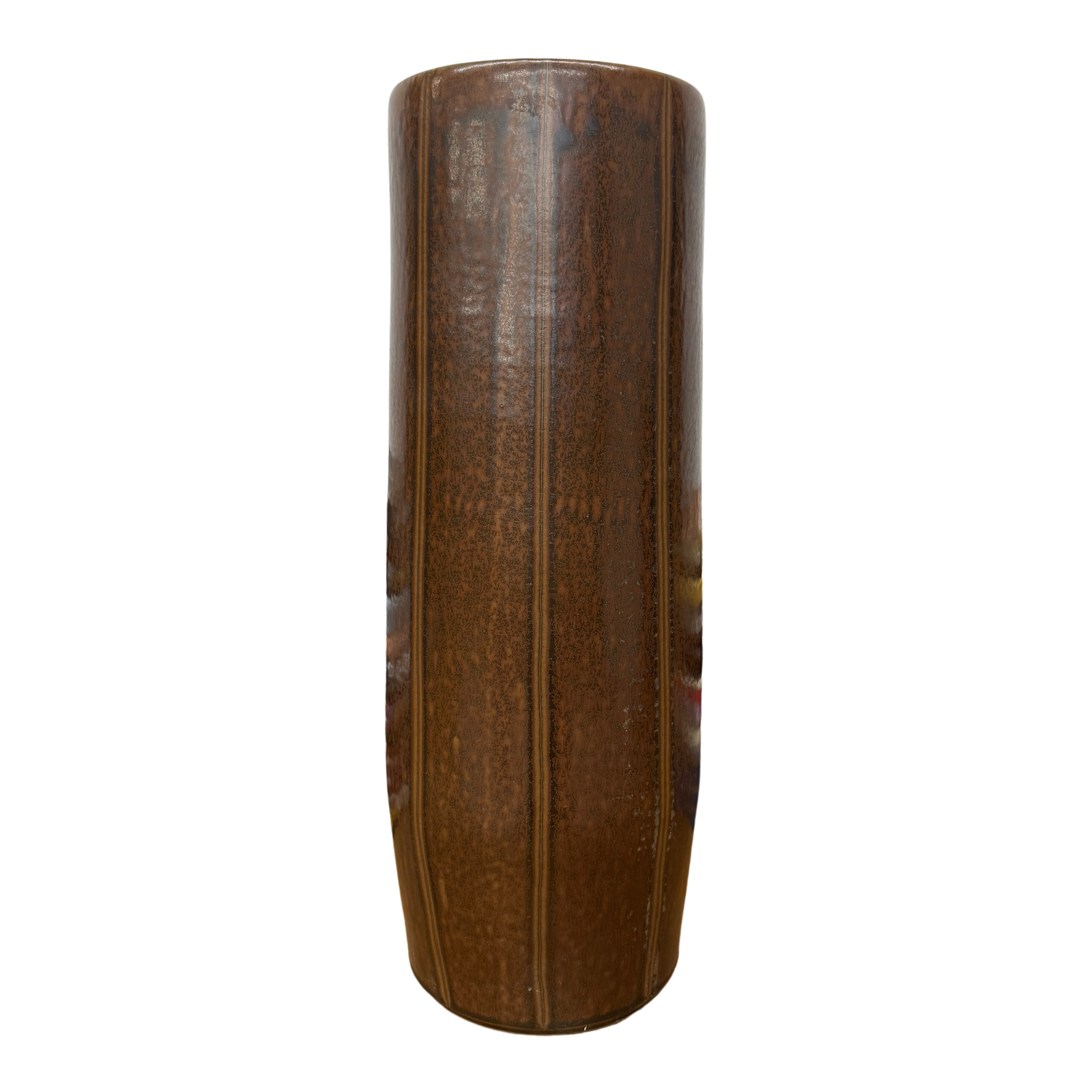 Brown Cylinder Shaped Vase with Stripes Down the Sides - FEA Home