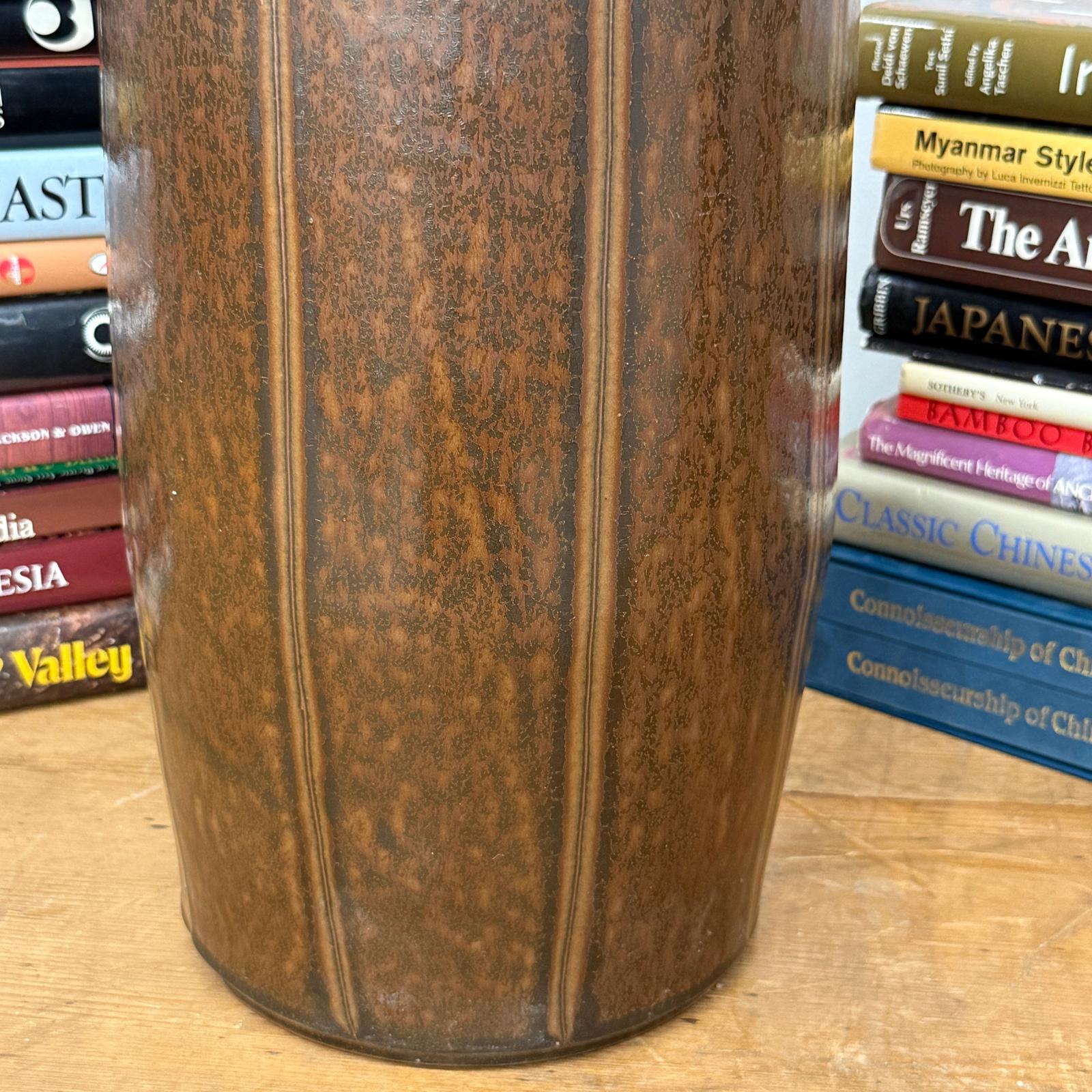 Brown Cylinder Shaped Vase with Stripes Down the Sides - FEA Home