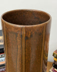 Brown Cylinder Shaped Vase with Stripes Down the Sides - FEA Home
