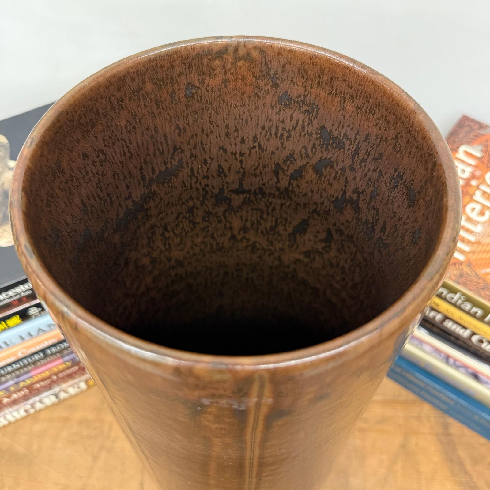 Brown Cylinder Shaped Vase with Stripes Down the Sides - FEA Home