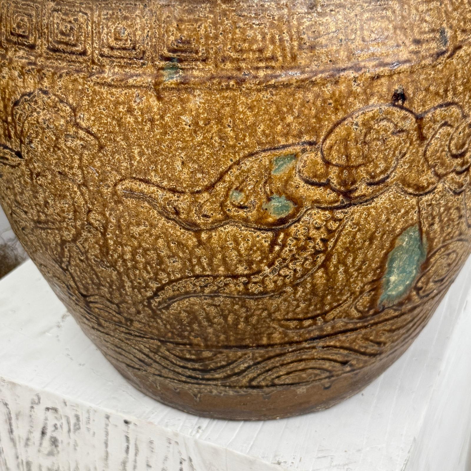 Brown Glazed Ceramic Planter with Carved Relief Pattern - FEA Home