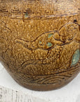 Brown Glazed Ceramic Planter with Carved Relief Pattern - FEA Home