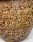 Brown Glazed Ceramic Planter with Carved Relief Pattern - FEA Home