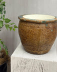 Brown Glazed Ceramic Planter with Carved Relief Pattern - FEA Home