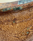 Brown Glazed Ceramic Planter with Carved Relief Pattern - FEA Home