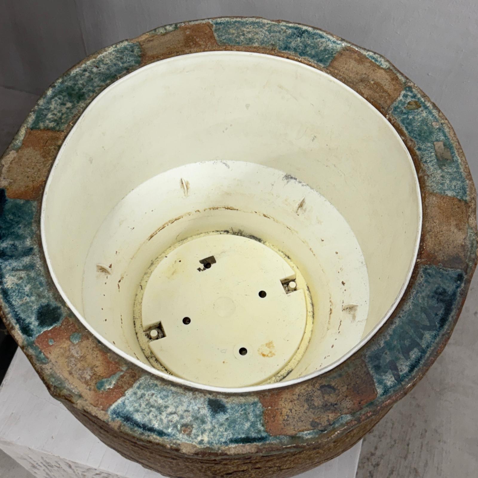Brown Glazed Ceramic Planter with Carved Relief Pattern - FEA Home