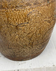 Brown Glazed Ceramic Planter with Carved Relief Pattern - FEA Home