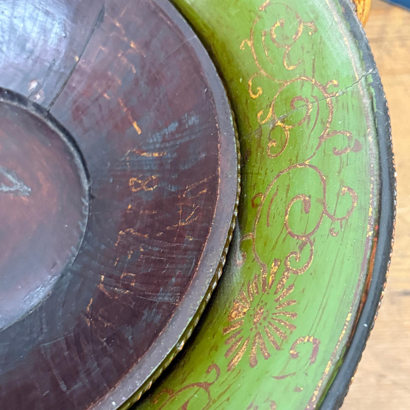 Brown, Green &amp; Yellow Polychrome Basket with Rattan Handle