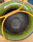 Brown, Green & Yellow Polychrome Basket with Rattan Handle
