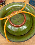 Brown, Green & Yellow Polychrome Basket with Rattan Handle