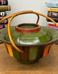 Brown, Green & Yellow Polychrome Basket with Rattan Handle