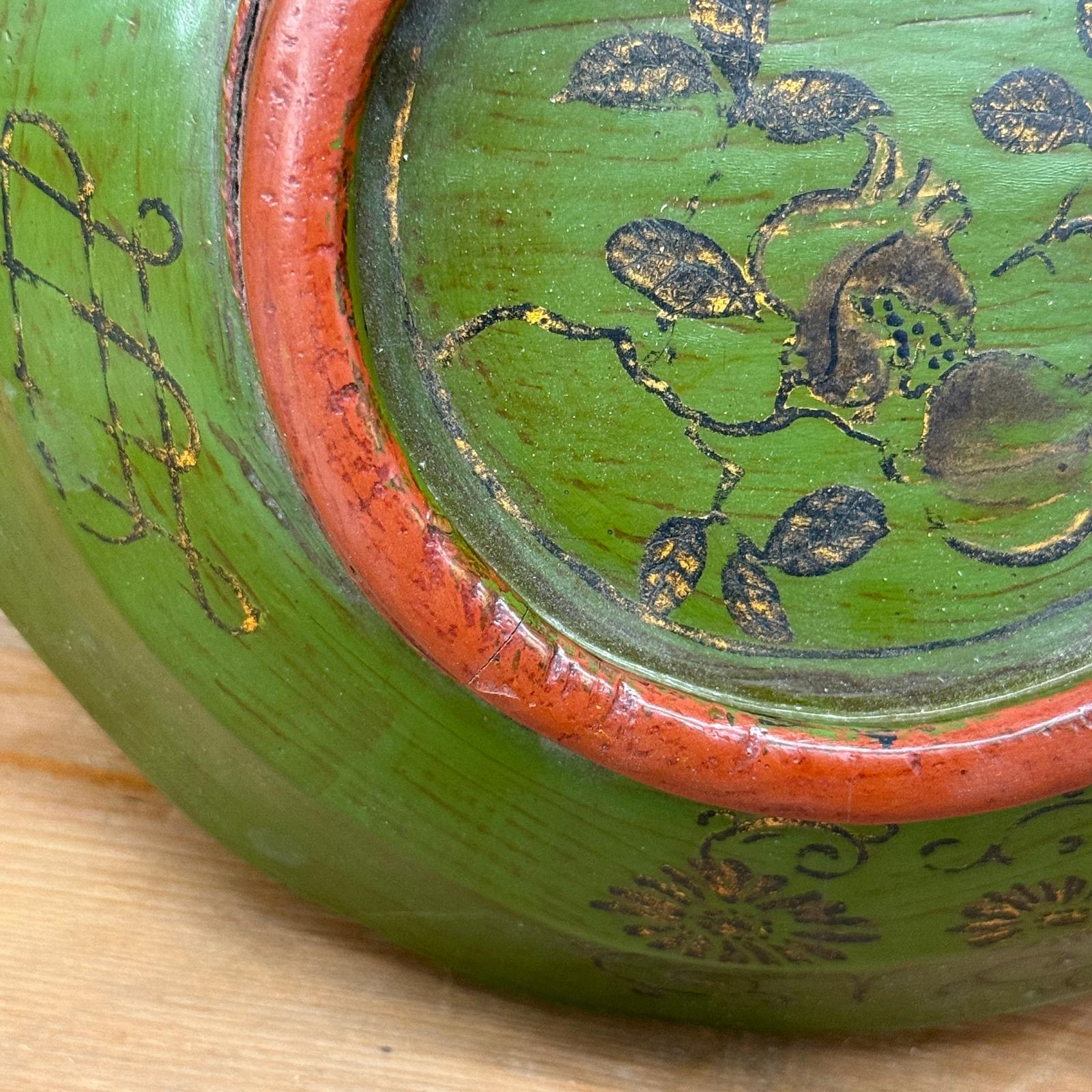Brown, Green &amp; Yellow Polychrome Basket with Rattan Handle