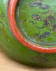 Brown, Green & Yellow Polychrome Basket with Rattan Handle