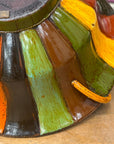Brown, Green & Yellow Polychrome Basket with Rattan Handle