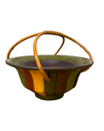Brown, Green & Yellow Polychrome Basket with Rattan Handle