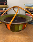 Brown, Green & Yellow Polychrome Basket with Rattan Handle