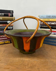 Brown, Green & Yellow Polychrome Basket with Rattan Handle