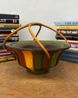 Brown, Green & Yellow Polychrome Basket with Rattan Handle