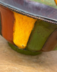Brown, Green & Yellow Polychrome Basket with Rattan Handle