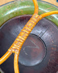 Brown, Green & Yellow Polychrome Basket with Rattan Handle