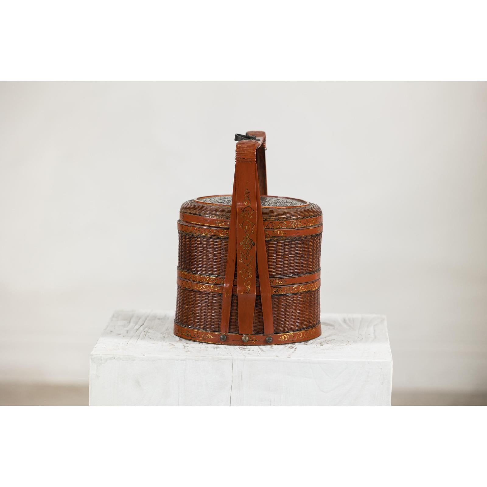 Brown Vintage Woven Carrying Box with Double-Handled
