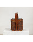 Brown Vintage Woven Carrying Box with Double-Handled