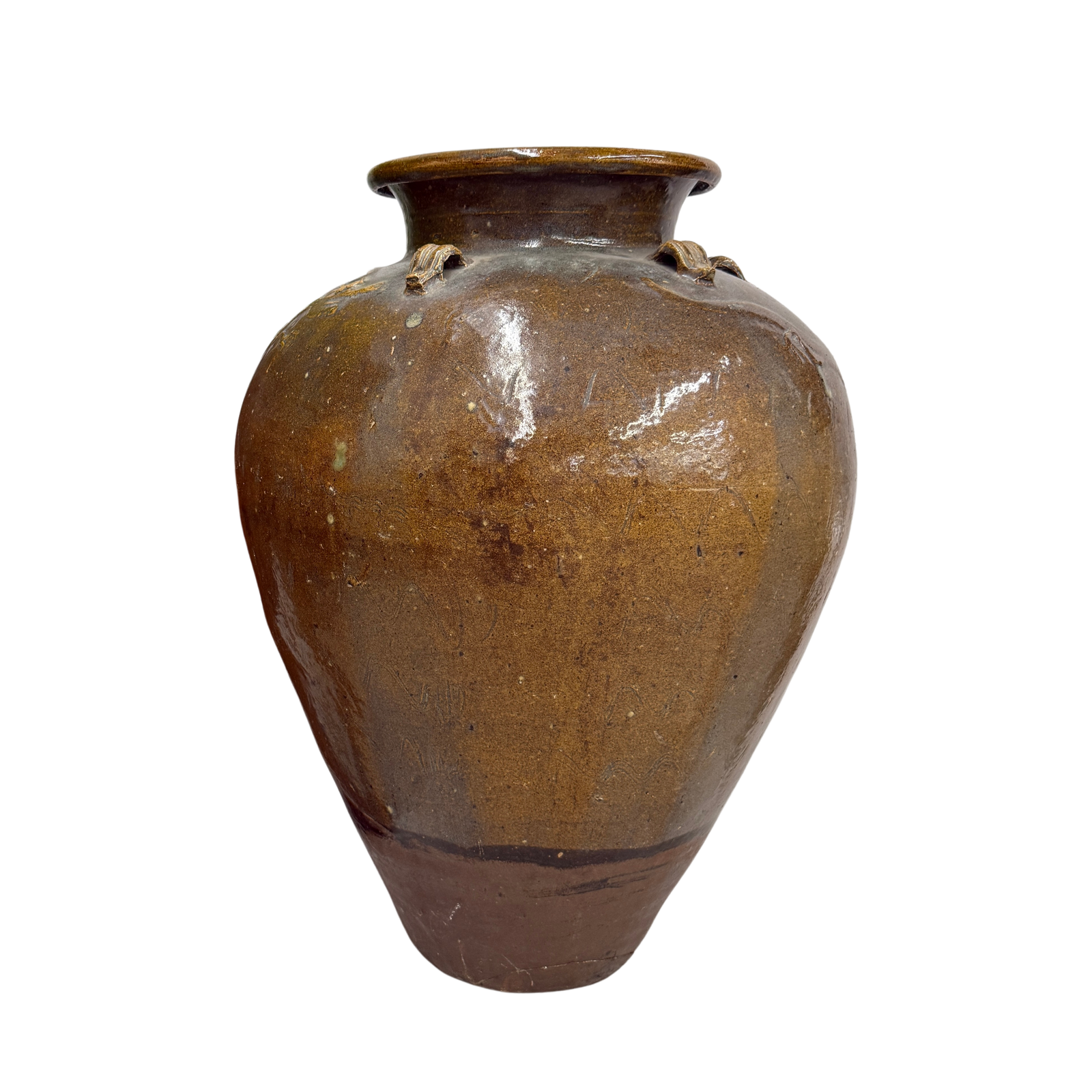 Brown Yellow Storage Water Jar Vessel with Small Handles - FEA Home