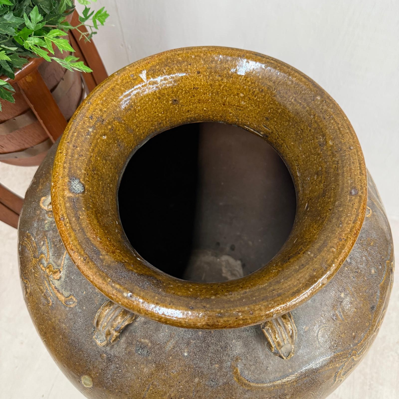 Brown Yellow Storage Water Jar Vessel with Small Handles - FEA Home
