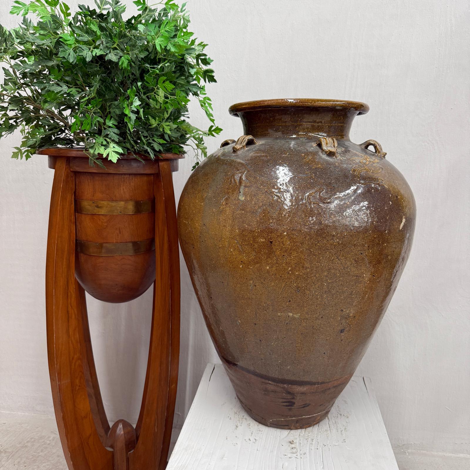 Brown Yellow Storage Water Jar Vessel with Small Handles - FEA Home