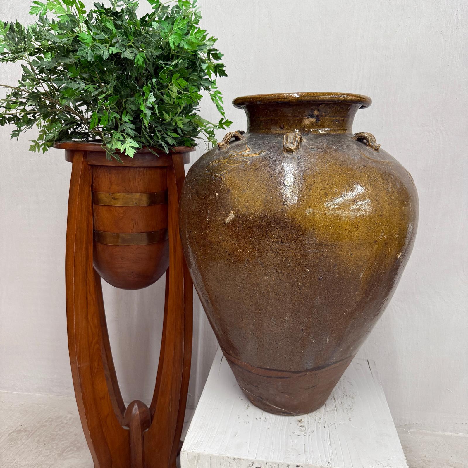 Brown Yellow Storage Water Jar Vessel with Small Handles - FEA Home
